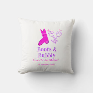 Boots & bubbly champagne bottle bridal shower pink throw pillow