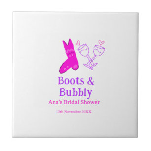 Boots & bubbly champagne bottle bridal shower pink tile