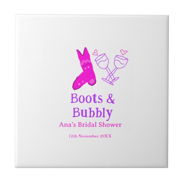 Boots & bubbly champagne bottle bridal shower pink tile (Front)