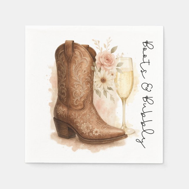 Boots & Bubbly Country Western Boot Bridal Shower  Napkin (Front)