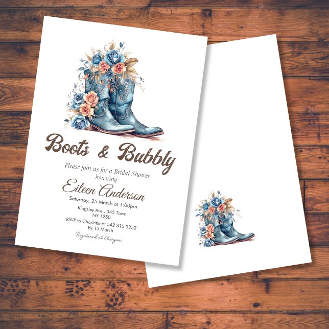 Boots & Bubbly Cowgirl Blue Boots Bridal Shower Invitation (Boots & Bubbly Cowgirl Blue Boots Bridal Shower Invite)