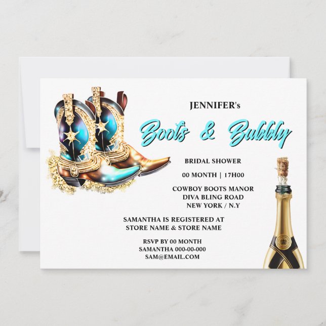 Boots bubbly fantasy cowgirl boots shiny western invitation (Front)
