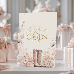 Boots & Bubbly Floral Cowgirl Gifts Cards Bridal Pedestal Sign