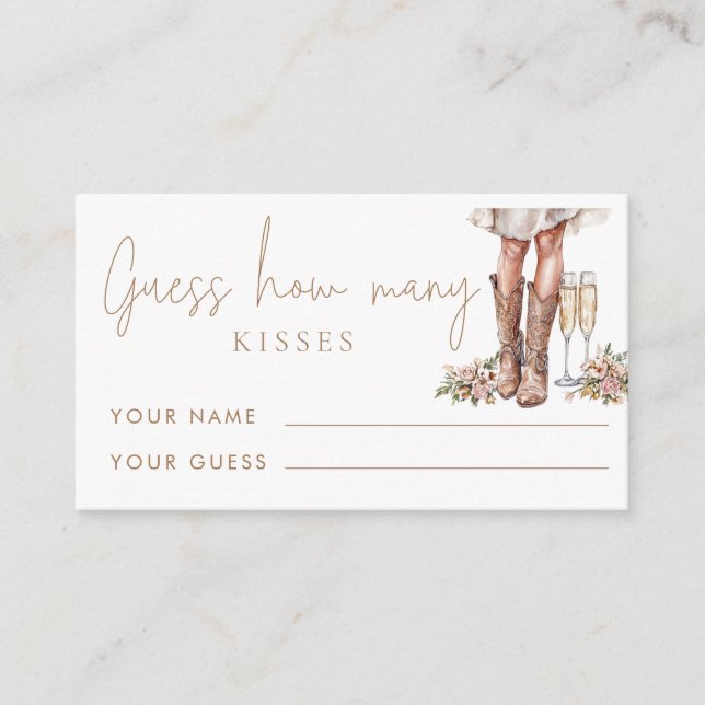Boots & Bubbly Guess How Many Kisses Bridal Game  Enclosure Card (Front)