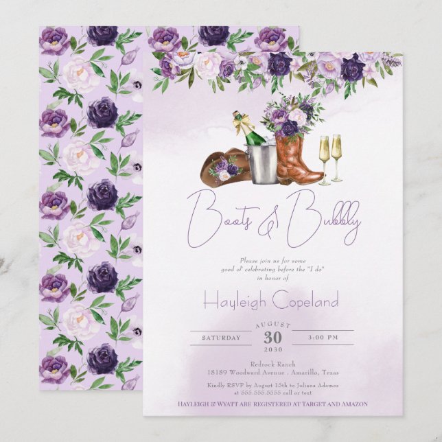 Boots Bubbly Rustic Country Western Bridal Shower Invitation (Front/Back)