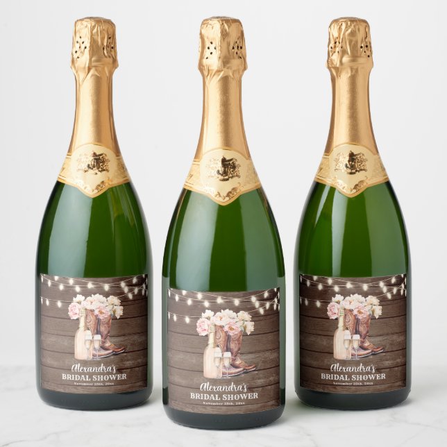 Boots Bubbly Rustic Cowgirl BRIDAL SHOWER Sparkling Wine Label (Bottles)