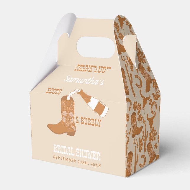 Boots Bubbly Rustic Western Country Bridal Shower  Favor Box (Front Side)