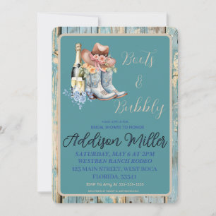 Boots & Bubbly Watercolor Bridal Shower  Invitation