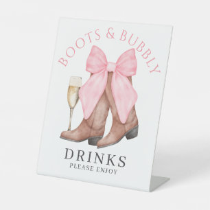 Boots Bubbly Western Bridal Shower Drinks Pedestal Sign