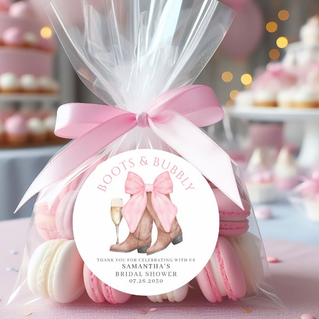 Boots Bubbly Western Country Bridal Shower  Classic Round Sticker (Creator Uploaded)