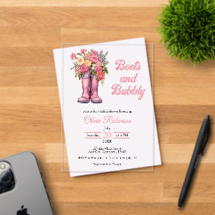 Boots & Bubbly Western Cowgirl Pink Bridal Shower Acrylic Invitations