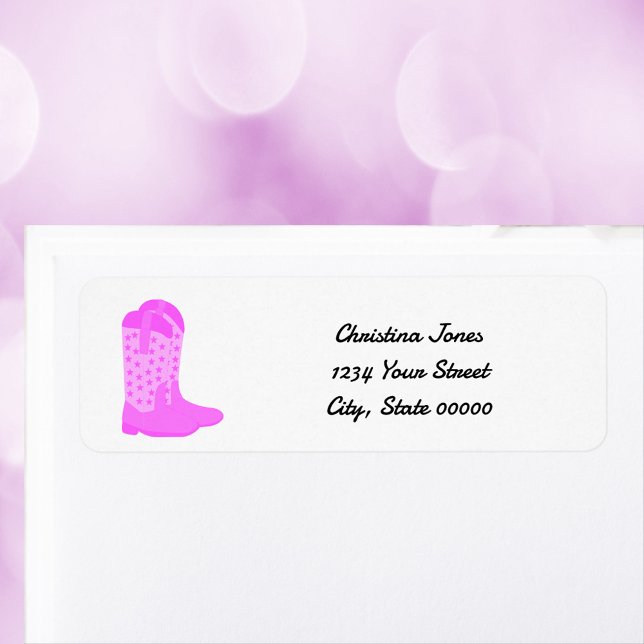 Boots Cowboy Stars Rose Personnaliser Adresse de r (A return address label with a pair of pink cowboy boots with stars.  The text can be personalized!)
