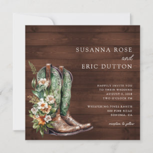 Boots Cowgirl Cowboy Floral Wedding Invitation