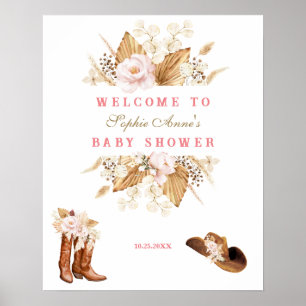 Boots de fleurs roses Baby shower Affiche de bienv