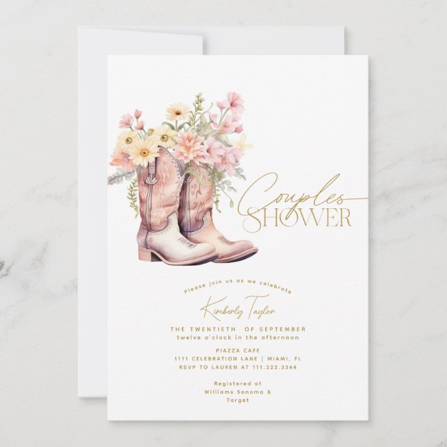 Boots Floral Flowers Floral Cowgirl Couples Shower Invitation (Front)