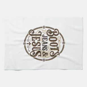 Boots Jeans & Jesus Vintage Western Faith Kitchen Towel
