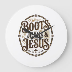 Boots Jeans & Jesus Vintage Western Faith Large Clock