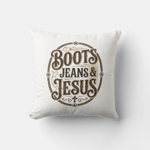 Boots Jeans & Jesus Vintage Western Faith Throw Pillow
