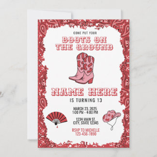 Boots On The Ground Birthday Invitation