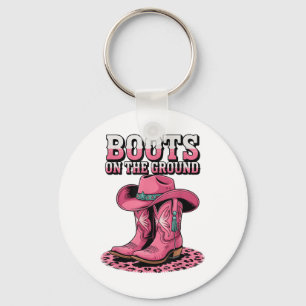 Boots On The Ground Country Cowboy Western Cowgirl Keychain
