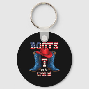Boots on The Ground Cowboy Red Hat 4th of July Keychain