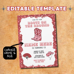 Boots On The Ground Cowgirl Birthday Invitation
