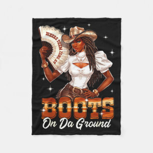 Boots On The Ground Cowgirl Black Women Africa Bla Fleece Blanket