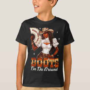Boots On The Ground Cowgirl Black Women Africa Bla T-Shirt