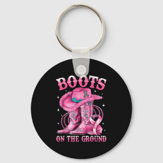 Boots On The Ground Cowgirl Western Breast Cancer  Keychain