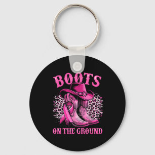 Boots On The Ground Cowgirl Western Breast Cancer  Keychain