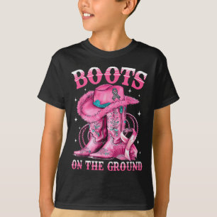 Boots On The Ground Cowgirl Western Breast Cancer T-Shirt