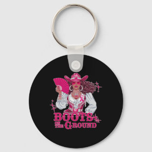 Boots On The Ground Pink Cowgirl Breast Cancer Wes Keychain