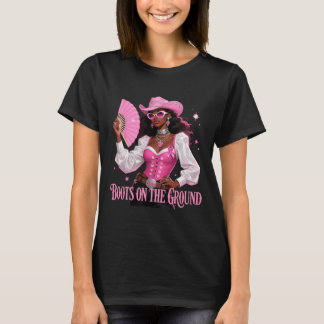 Boots On The Ground Pink Cowgirl Breast Cancer Wes T-Shirt