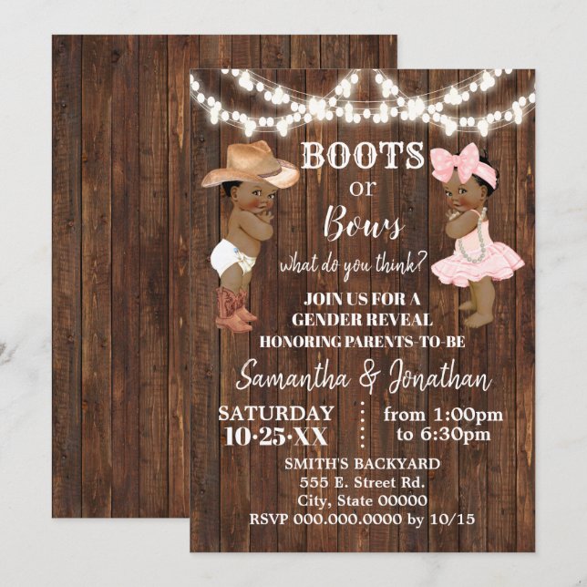 Boots or Bows Country AA Baby Gender Reveal Invitation (Front/Back)
