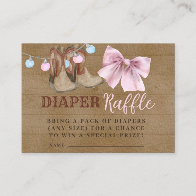 Boots or bows diaper raffle Enclosure Card. (Front)