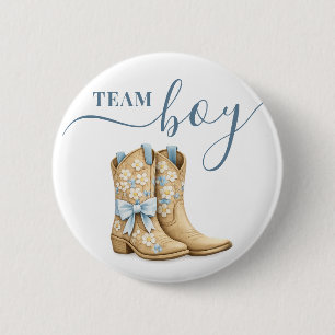 Boots or Bows Gender Reveal Blue Team Boy 2 Inch Round Button