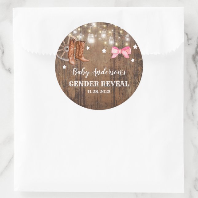 Boots or Bows Gender Reveal Classic Round Sticker (Bag)