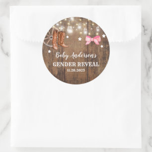 Boots or Bows Gender Reveal Classic Round Sticker