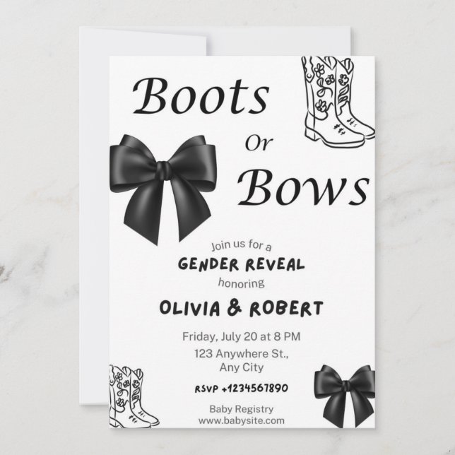 Boots or Bows Gender Reveal Invitation (Front)