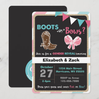 Boots or Bows Gender Reveal Invitation