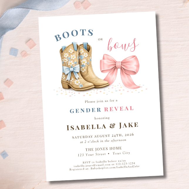 Boots or Bows Gender Reveal  Invitation (Creator Uploaded)