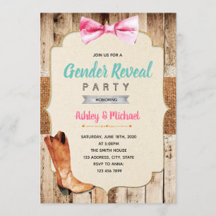 Boots or Bows gender reveal invitation