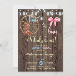 Boots or Bows gender reveal invitation, invite. Invitation