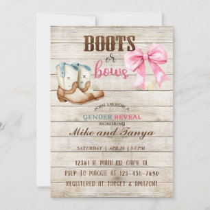 Boots or Bows gender reveal invitation, invite. Invitation