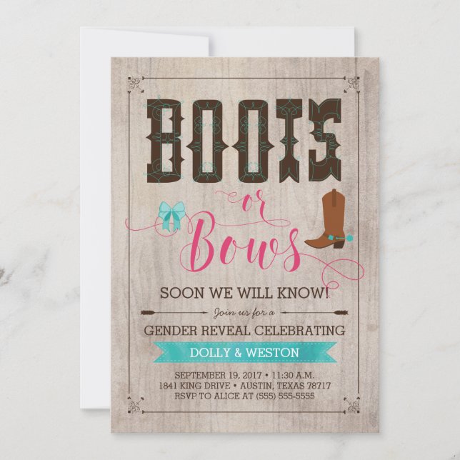 Boots or Bows Gender Reveal Invitations (Front)