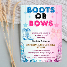 boots or bows gender reveal invitations