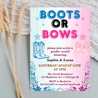 boots or bows gender reveal invitations