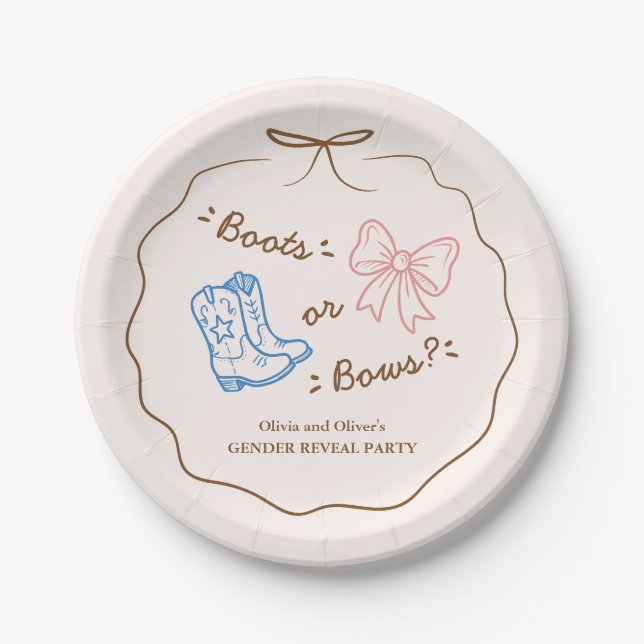 Boots or Bows Gender Reveal Paper Plates (Front)