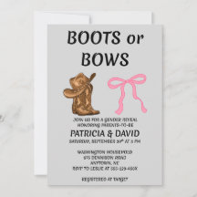 Boots or Bows Gender Reveal Party Invitation