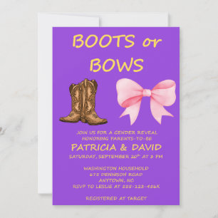 Boots or Bows Gender Reveal Party Invitation